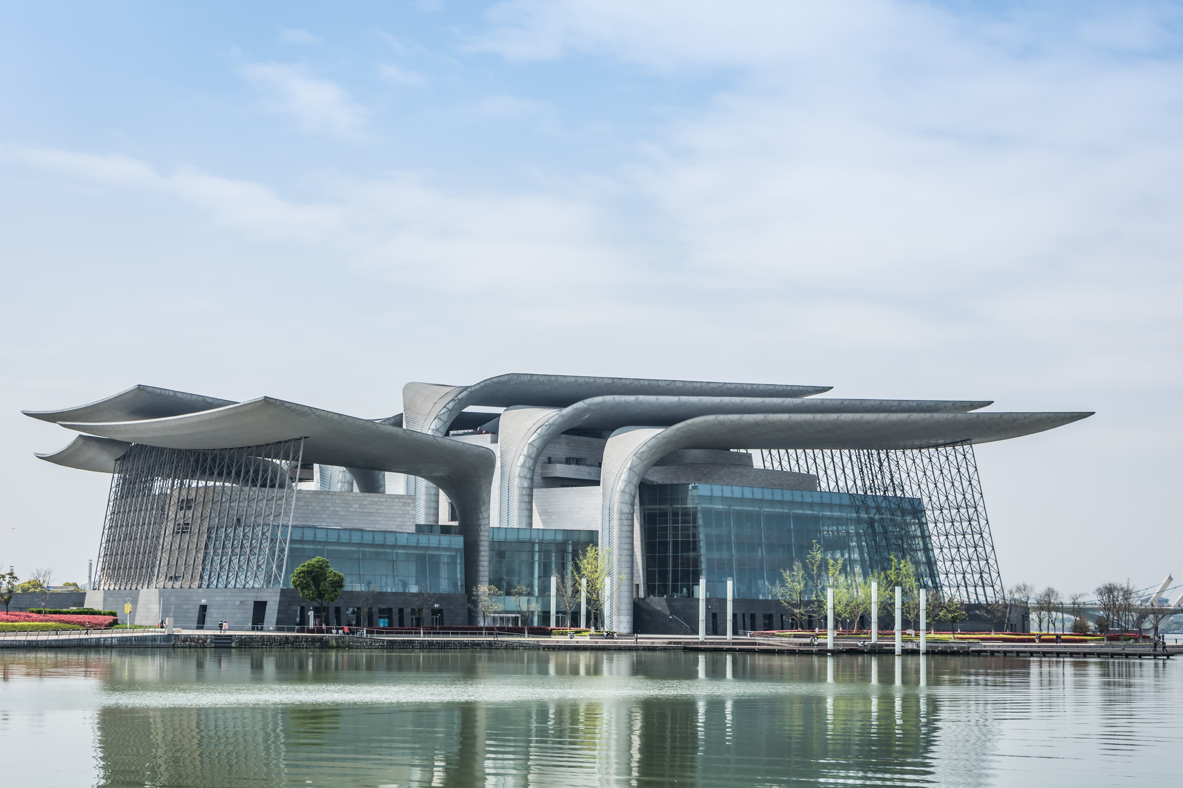 Modern waterfront architectural landmark
